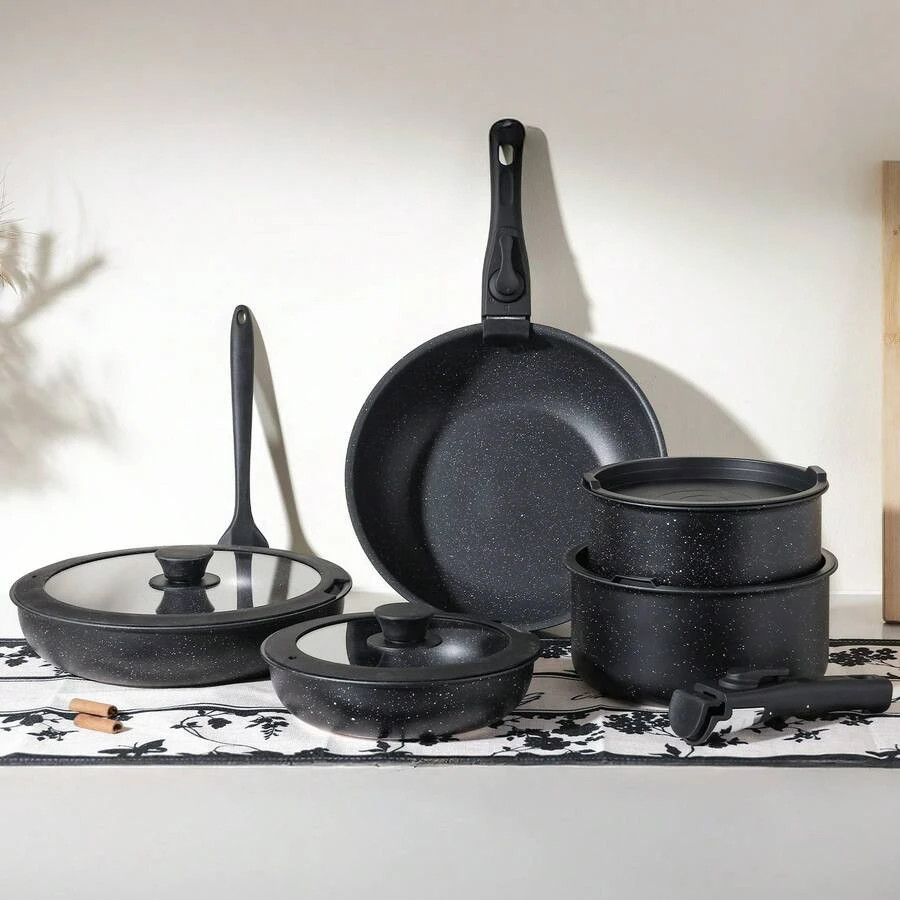 12-Piece Nonstick Pots Pans Set Removable Handles Home Cooking