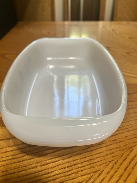 PYR=O-REY RECTANGLE SHAPED BROWN FLOWER 8 1/2 BY 5 1/2 MILK GLASS CASSEROLE DISH