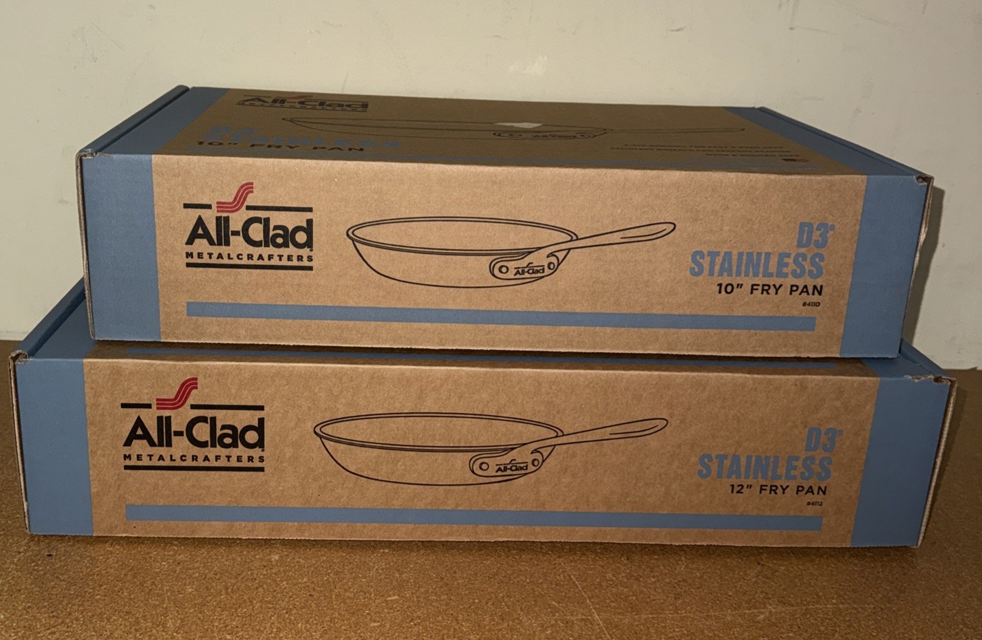 All-Clad Pan Set Stainless Steel Cookware Induction Oven Safe 10 12 Inch Pre Own