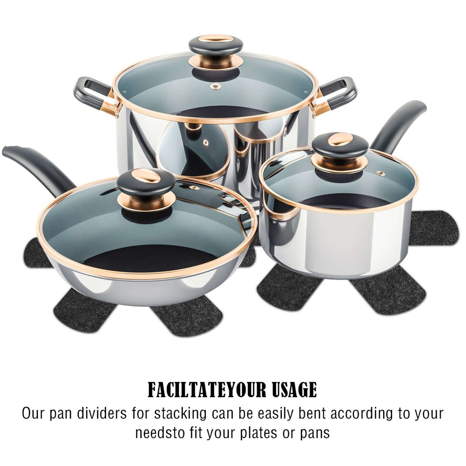 6PCS Felt Pots and Pans Divider Separator Pads, Cookware Protector Set