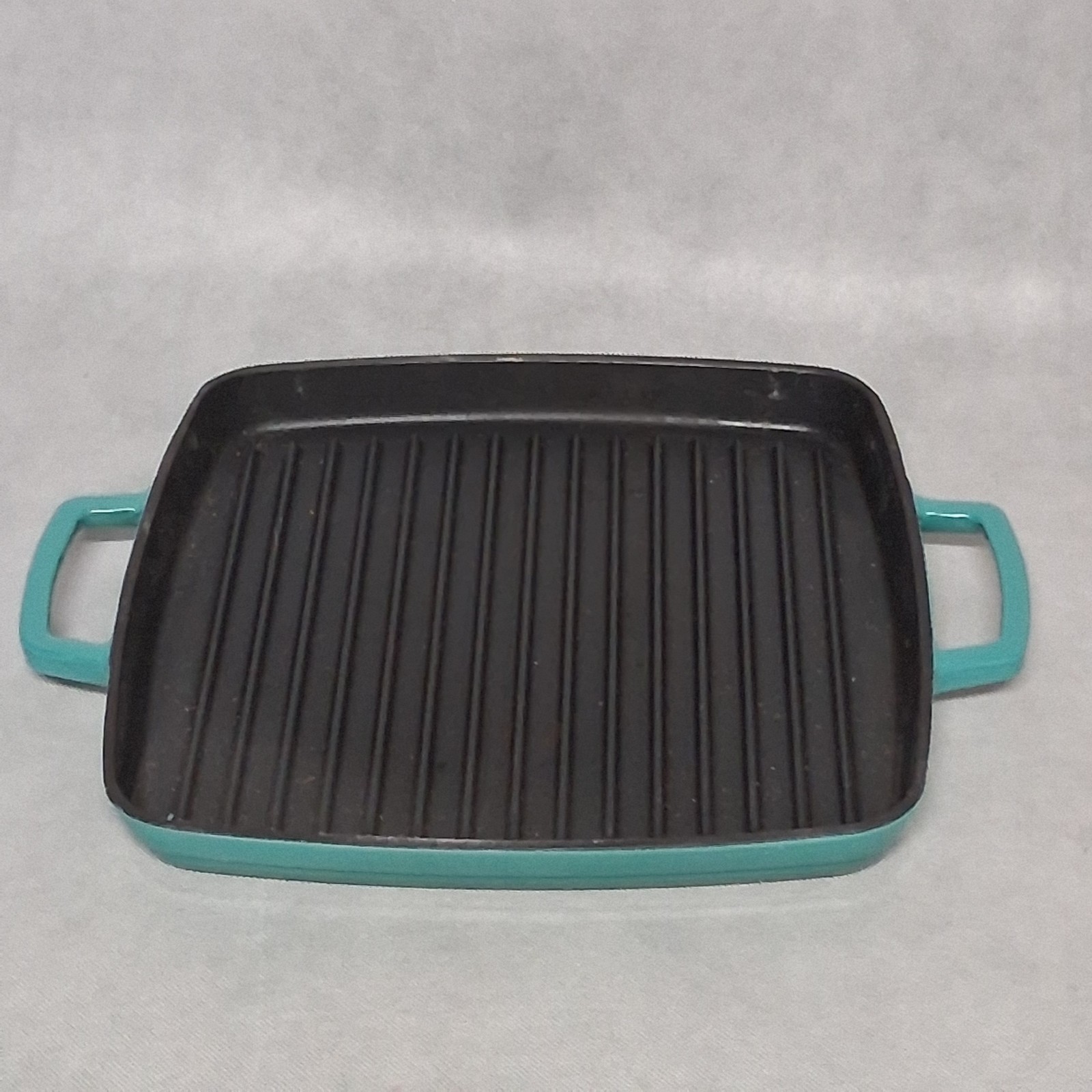 Martha Stewart Enameled Cast Iron Grill Pan Teal Blue 11″ Square 2 Handles