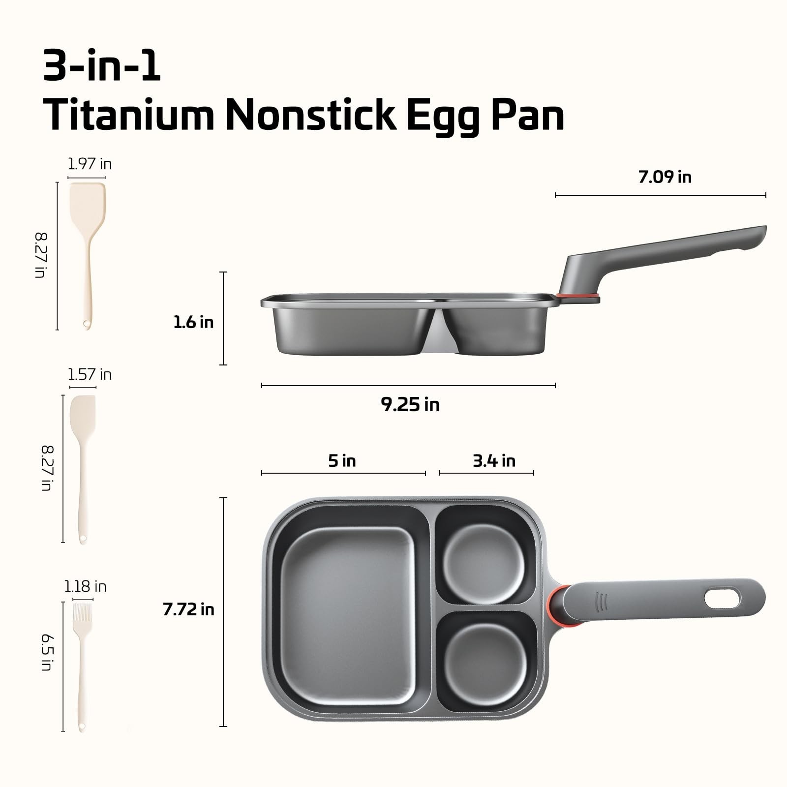 Nonstick Titanium Egg Pan – 3-in-1 Divided Breakfast Frying Pan & Cooker for Gas