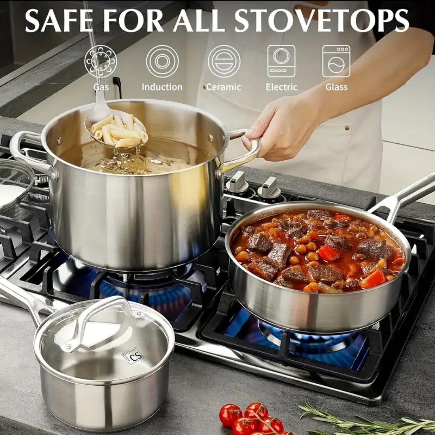 17pcs Stainless Steel Cookware Set, 17pcs Stainless Steel Pots And Pans Set for