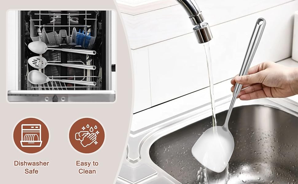 18 10 Stainless Steel Cooking Utensils Set, 10pcs Long Metal Kitchen Utensils