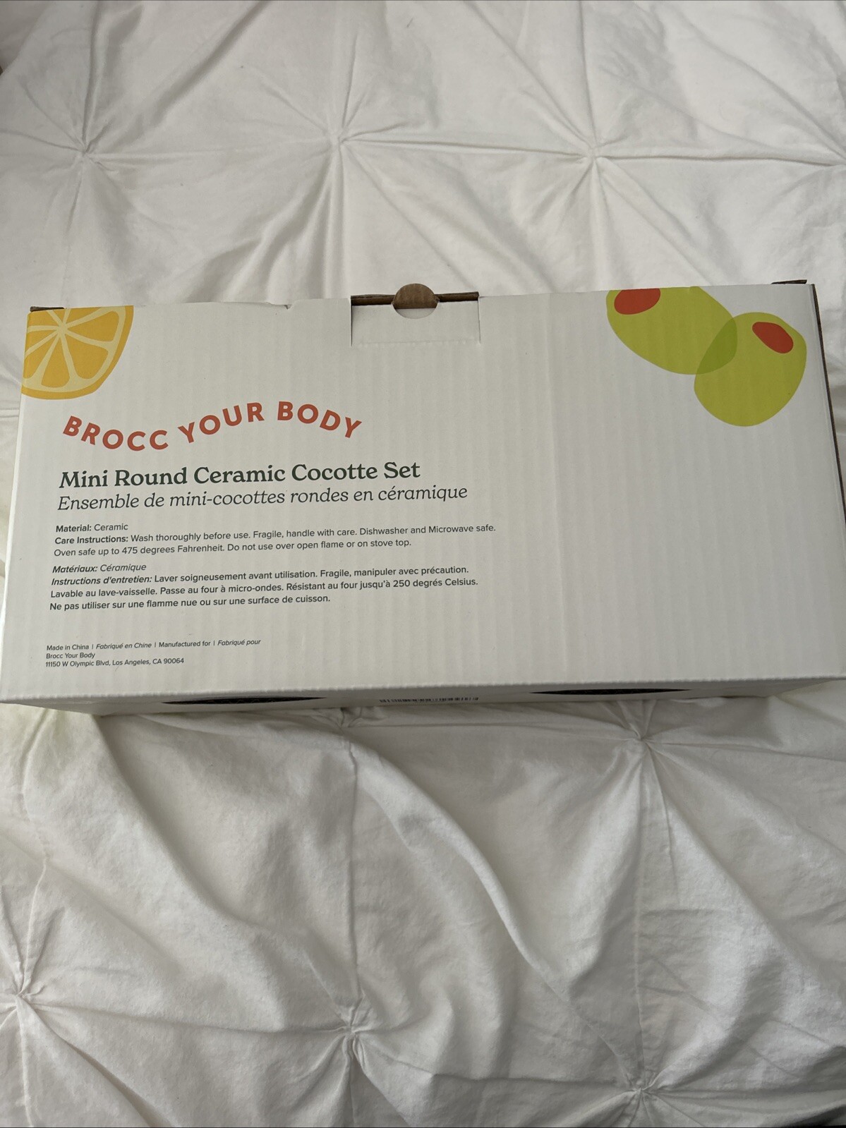 Brocc Your Body Mini Round Ceramic Cocotte Set Green and White Lids NEW IN BOX