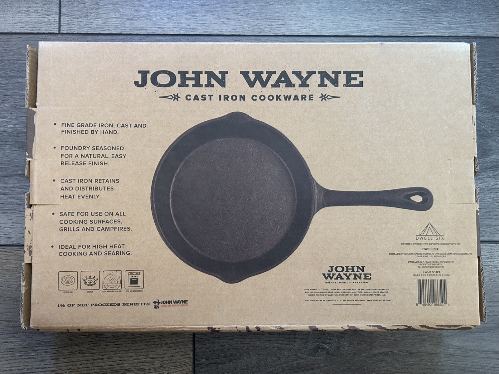 John Wayne Authentic Cast Iron 10″ Skillet Fry Pan Pre Seasoned Non-Stick BNIB