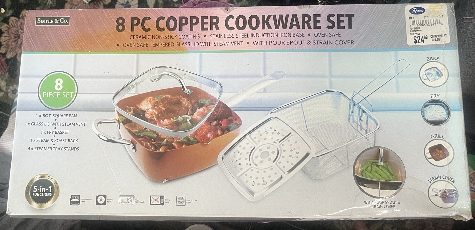Simple & Co 8 Pc Copper Ceramic Non Stick Cookware Set NEW Open Box Complete Set