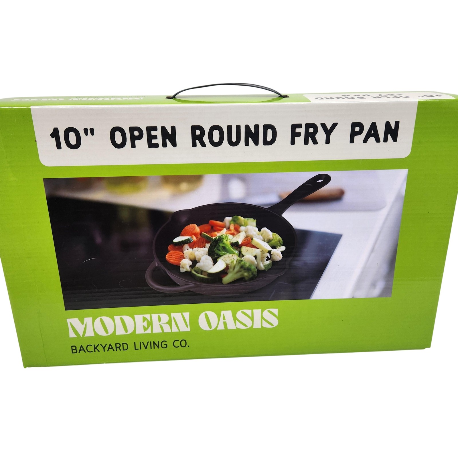Modern Oasis 10″ Open Round Fry Pan Black Cast Iron Skillet Cooking Kitchen