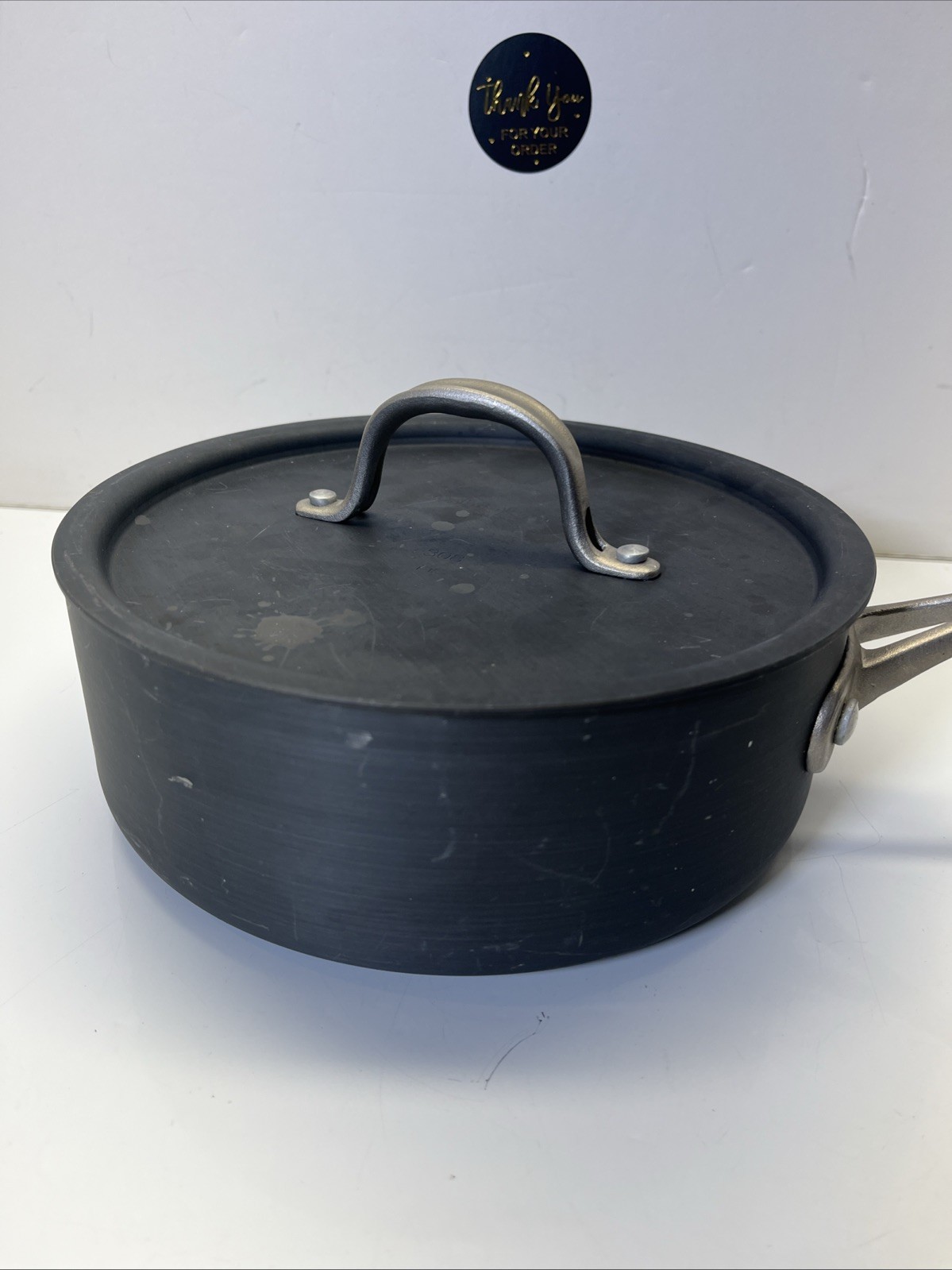 Calphalon Commercial Hard Anodized 2 1/2 Quart Saucepan 308 w/ Lid USA 8782 1/2