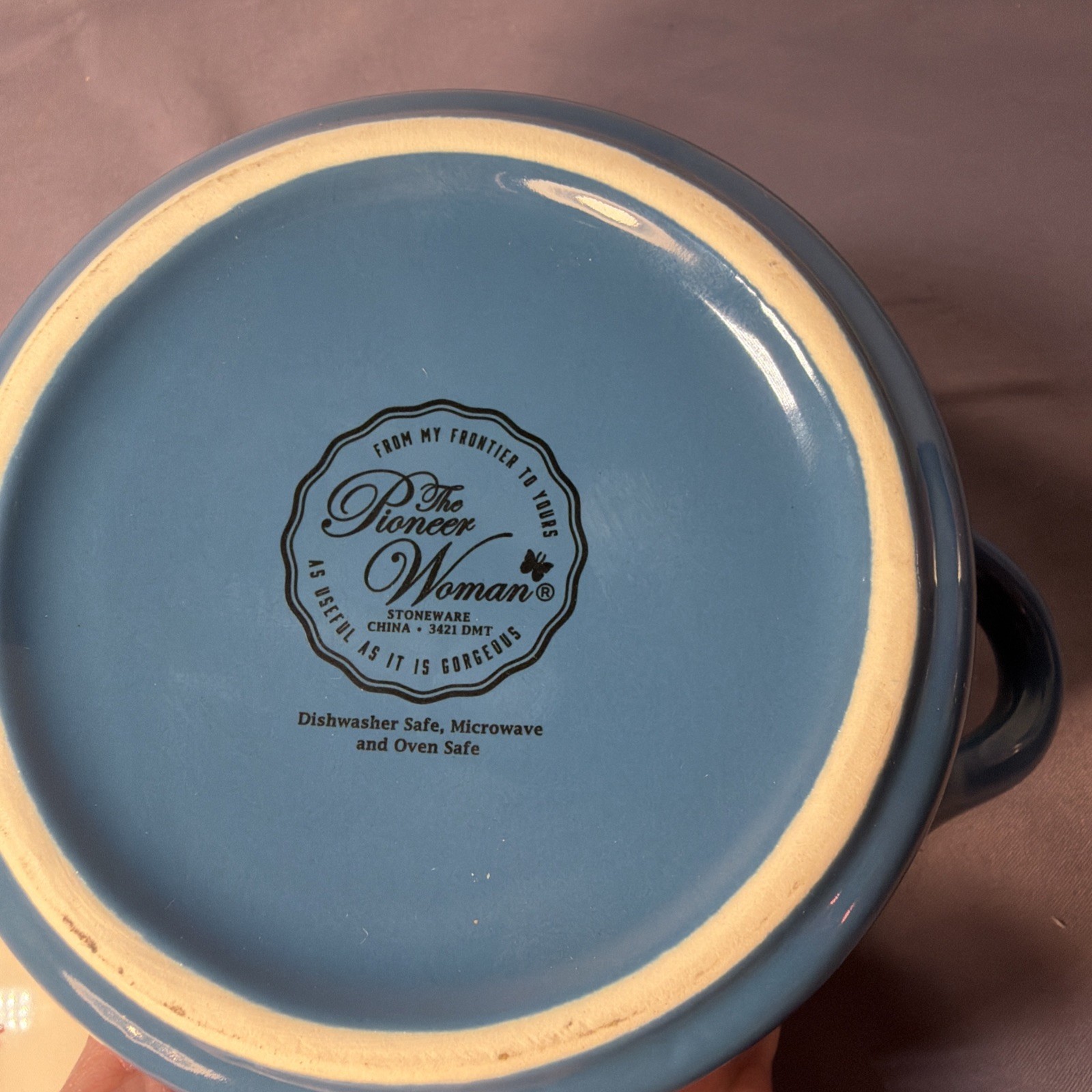 Pioneer Woman Blue & White Fancy Flourish Mini Cocotte w/Lid 16 oz 4.5” See Pics