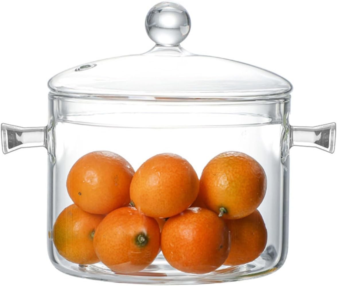 1.7L Glass Cooking Pot Heat-Resistant Borosilicate Glass Saucepan W/ Cover New