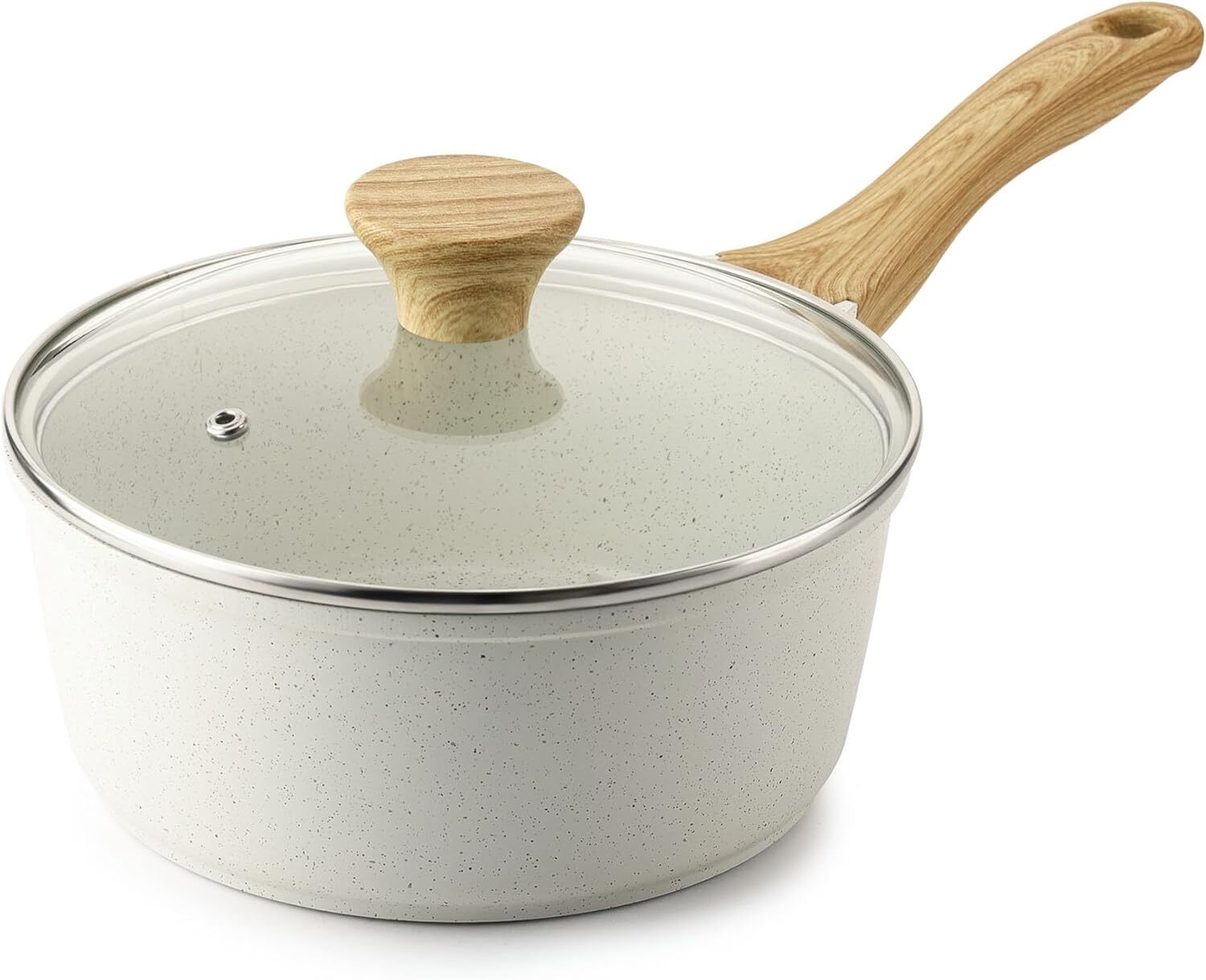 White Ceramic Non-Stick Pot with Lid, 2.5-Quart, Induction-Compatible Crock-Pot