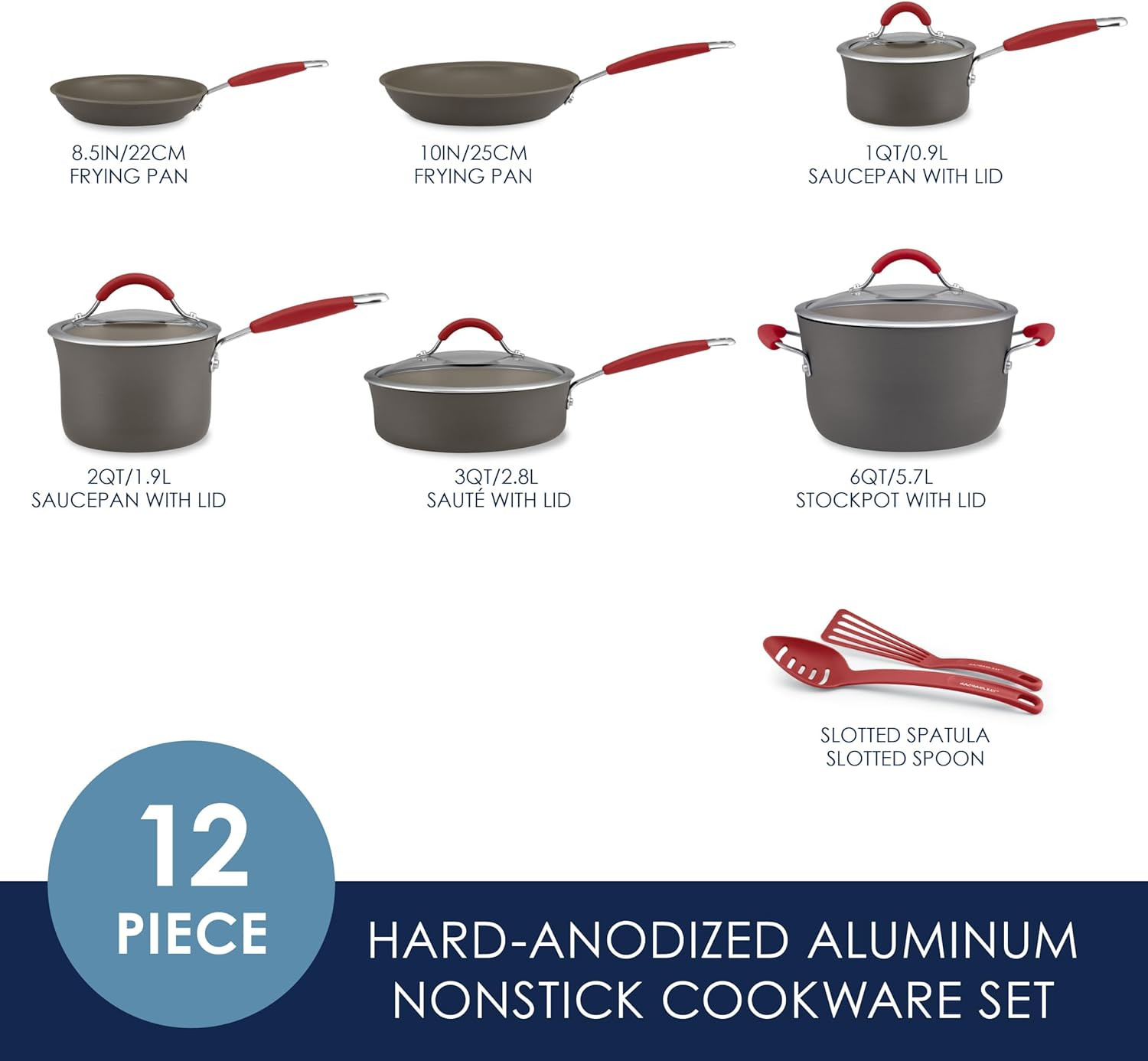 Batería de cocina antiadherente anodizada dura Rachael Ray Cucina 87630