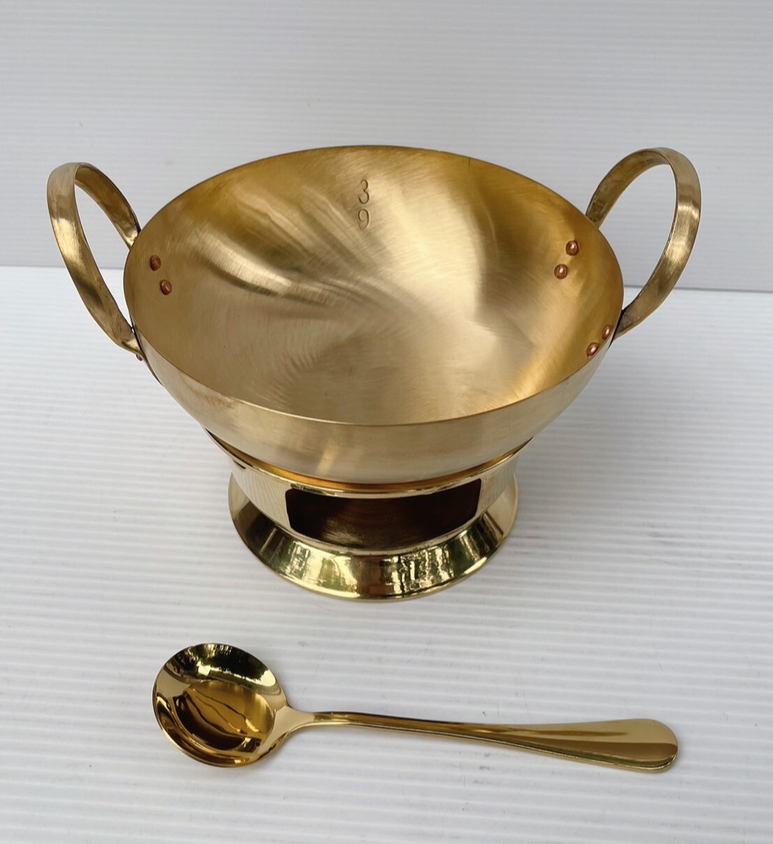 Thai Traditional Wok Brass No.9 & Stove Burner 6 in Set Small for Food Dessert