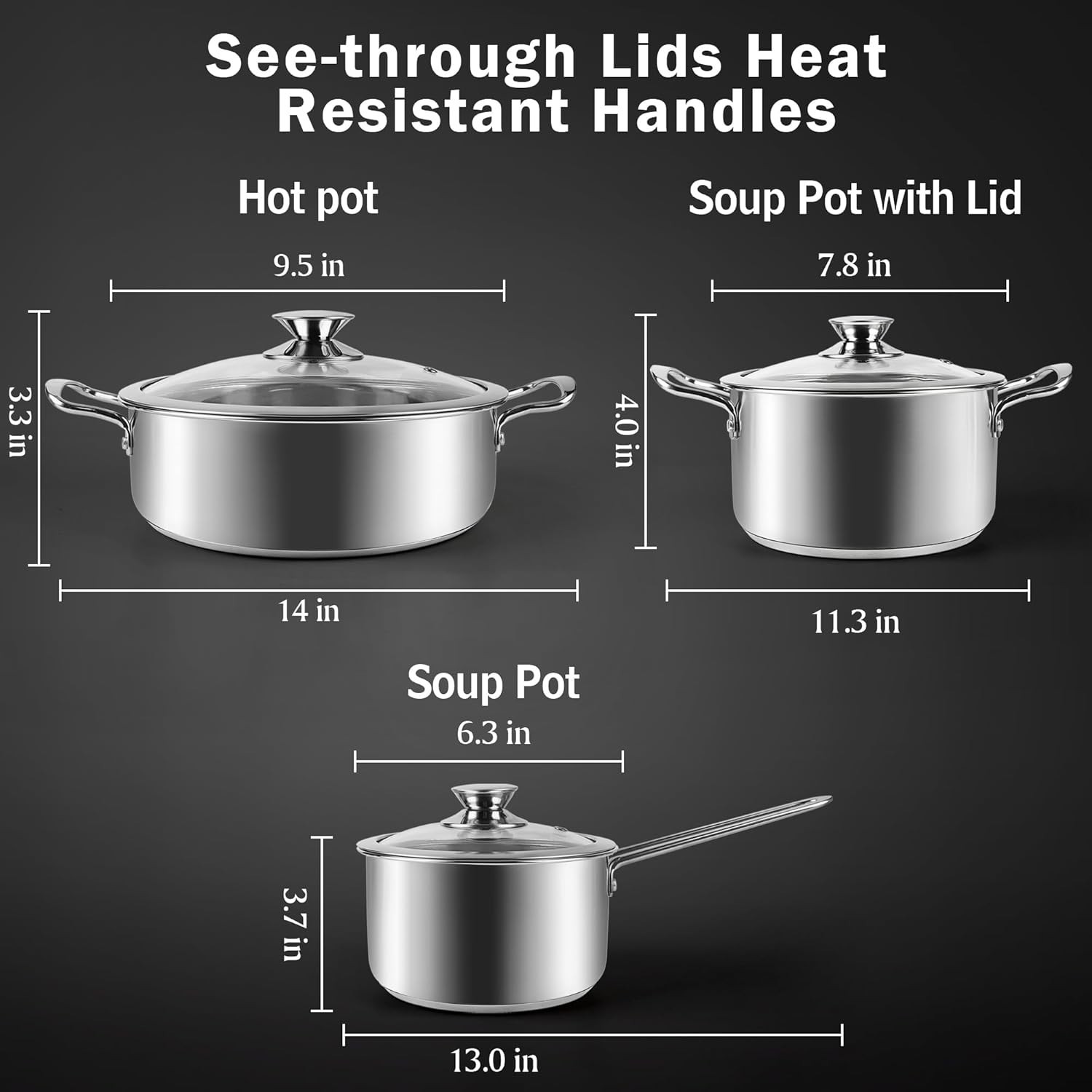 6-Piece Stainless Steel Cookware Set, Induction Pots and Pans Set with Glass …