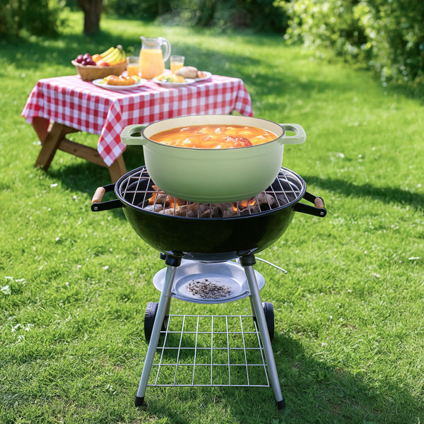 Cast Iron 5QT Cooking Pot Includes Two Silicone Gloves Enamel Pot Green