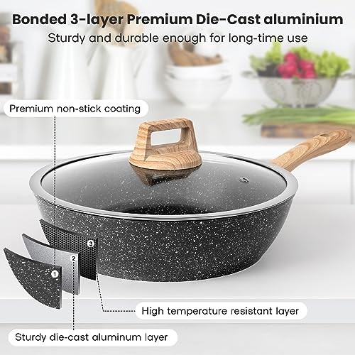 12 Pcs Pots and Pans Set, Nonstick Cookware Sets Granite 12 Pieces Black